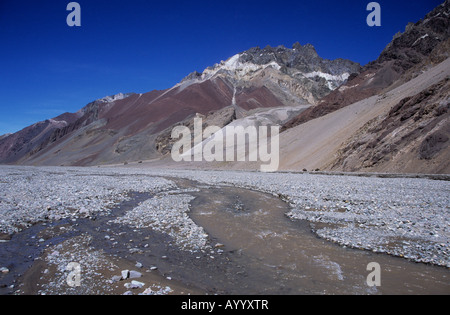 Mt. Mexico and River Horcones in Upper Horcones Valley, Aconcagua Provincial Park, Mendoza province, Argentina Stock Photo