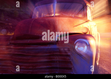 This old rusted out Chevrolet pickup truck seemingly moves again Stock Photo
