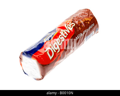 Branded Packet Of Original Milk Chocolate McVitie's Digestive Biscuits Isolated Against A White Background With A Clipping Path and No People Stock Photo