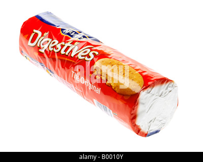 Branded Packet Of Original Plain McVitie's Digestive Biscuits Isolated Against A White Background With A Clipping Path and No People Stock Photo