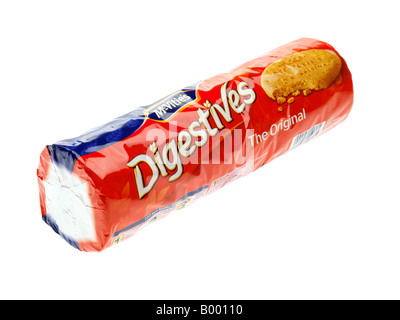 Branded Packet Of Original Plain McVitie's Digestive Biscuits Isolated Against A White Background With A Clipping Path and No People Stock Photo