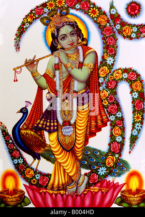 Krishna Playing Flute Hindu God Incarnation of Vishnu Stock Photo