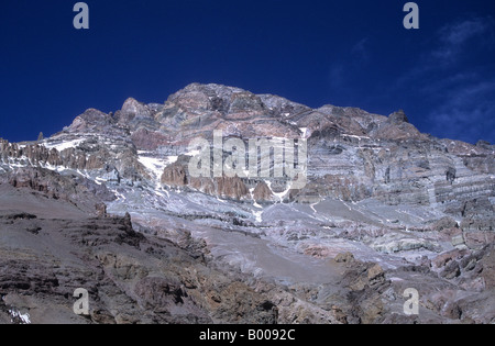 Mt. Aconcagua west face, seen from Plaza de Mulas base camp, Argentina Stock Photo