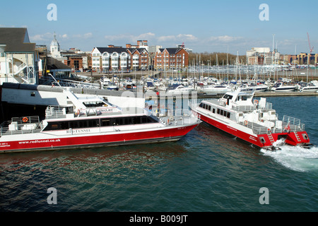 Red Jet Catamarans operated by Red Funnel Company at Town Quay Southampton Stock Photo
