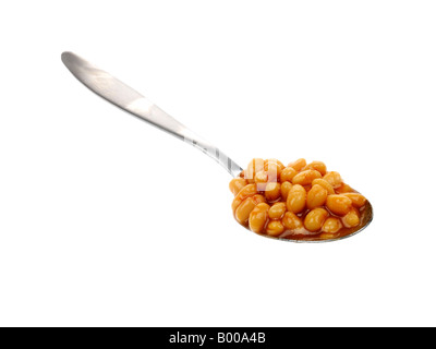 Tablespoon of Baked Beans In Tomato Sauce Isolated Against A White Background With A Clipping Path And No People Stock Photo