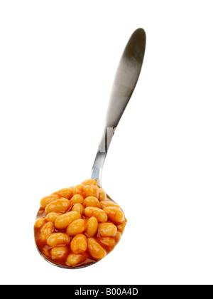 Tablespoon of Baked Beans In Tomato Sauce Isolated Against A White Background With A Clipping Path And No People Stock Photo