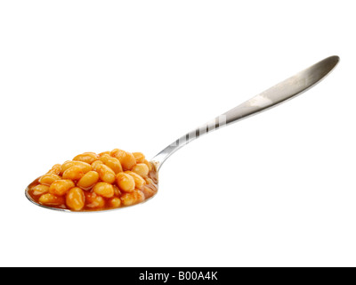 Tablespoon of Baked Beans In Tomato Sauce Isolated Against A White Background With A Clipping Path And No People Stock Photo