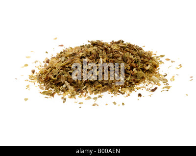 Spoonful Of Dried Oregano Seasoning Herb Or Cooking Ingredient Isolated Against A White Background With A Clipping Path and No People Stock Photo