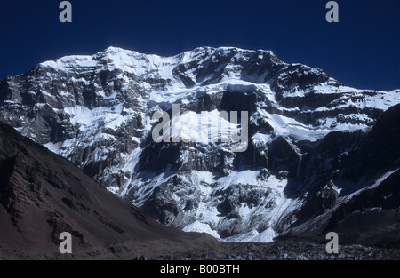 South face of Mt Aconcagua, seen from near Plaza Francia base camp, Argentina Stock Photo