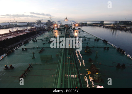 Port of Rotterdam Botlek Vopak Oil Terminal the deck of a large oil tanker Stock Photo