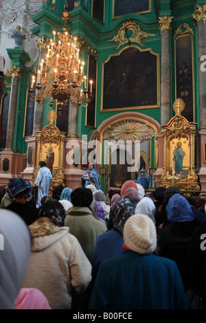 Mass in the Orthodox church of Holy Spirit at Vilnius Lithuania Stock Photo