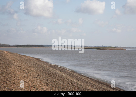 Orford ness spit River Ore mouth from Shingle Street, Suffolk, England Stock Photo