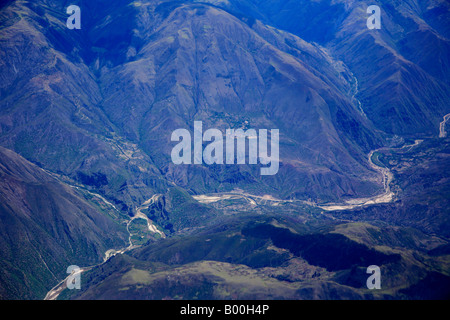 View from an Aeroplane over the Peruvian Andes between Lima and Cusco airports Peru South America Stock Photo