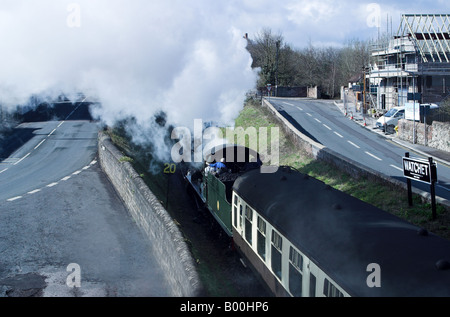 Steam train leaving Watchet Station. Somerset
