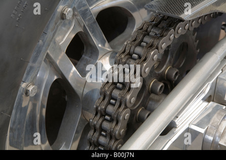 close up of chain on a nitro Harley Top Fuel motorcycle Stock Photo