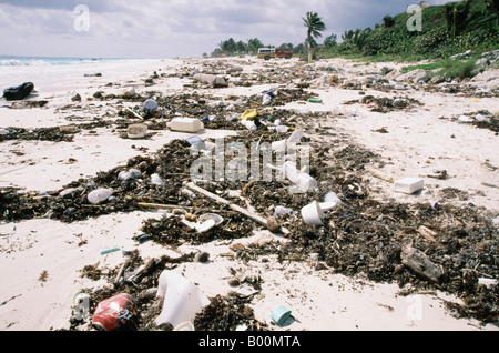 Rubbish on the beach tulum quintana roo mexico Stock Photo