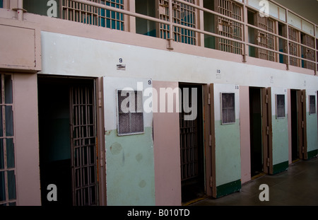 The Block the horrible solitary confinement cells at the famous landmark Alcatraz Prison on bay island in San Francisco Stock Photo