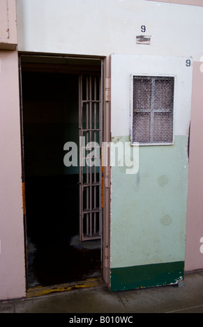 The Block the horrible solitary confinement cells at the famous landmark Alcatraz Prison on bay island in San Francisco Stock Photo