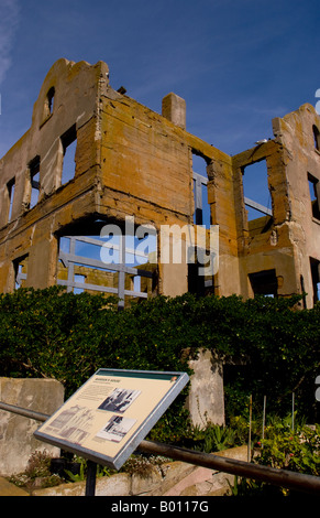 Decaying Wardens Home at the famous landmark Alcatraz Prison on bay island in San Francisco California Stock Photo