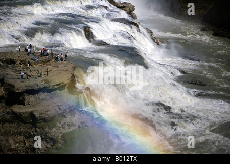 Iceland. Gullfoss (Golden Falls) is a magnificient 32m high double waterfall on the White River (Hvíta). Stock Photo