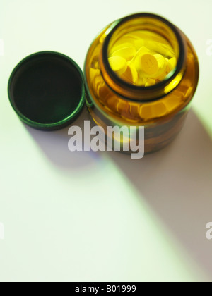 Top view of open pain killer bottle Stock Photo