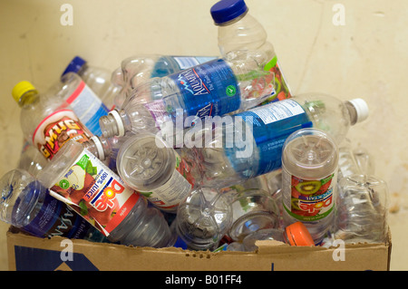 Empty plastic bottles in a box. Stock Photo