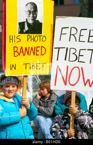 Peaceful 'Free Tibet' Protest Demonstration held in Vancouver British Columbia Canada - March 22, 2008 Stock Photo