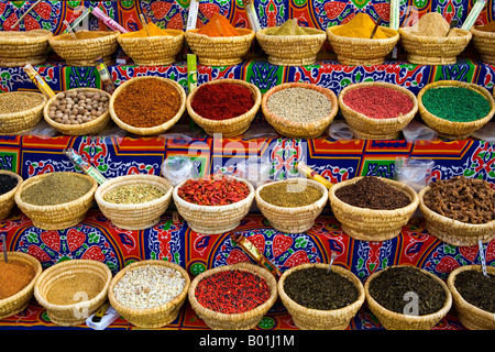 Selection of spices and for sale at the Old market Sharm le Sheikh Egypt Stock Photo