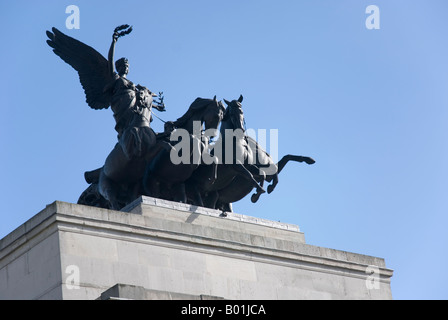 The Quadriga on top of the Wellington Arch, Hyde Park Corner, London. Stock Photo