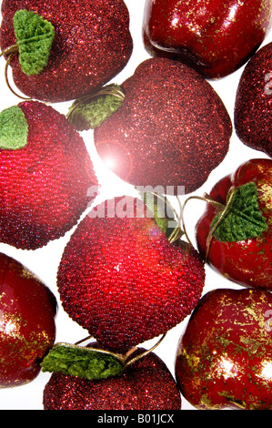 Red apple-shaped Christmas tree decorations Stock Photo