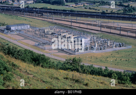 Electricity substation, Channel Tunnel Rail terminal, Folkestone, Kent, England, UK Stock Photo