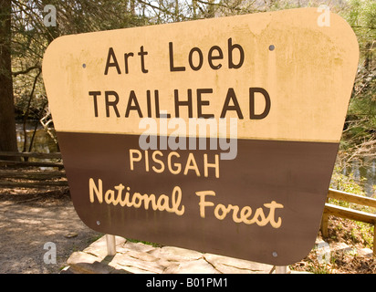 Entrance Sign to Art Loeb Trailhead at Davidson River Campground Near Brevard North Carolina USA Stock Photo