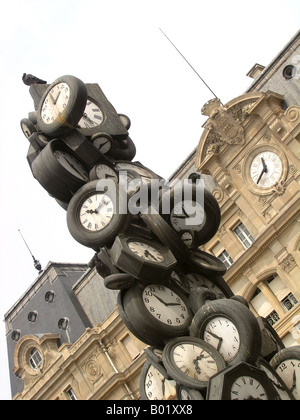 tower of clocks near St Lazare railway station Paris France Stock Photo