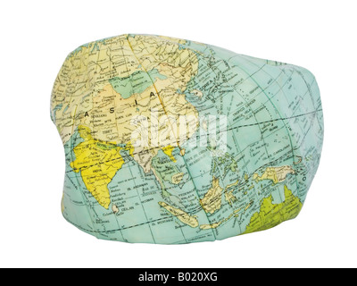 Asia. Deflated earth globe. Environmental damage. Stock Photo