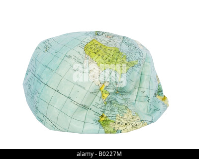 America. Deflated earth globe. Environmental damage. Stock Photo