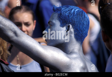 Teenager on the Loveparade in Vienna, blue make up Stock Photo