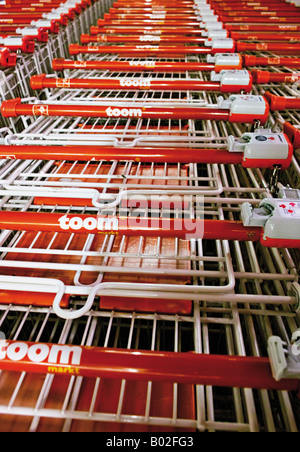 Row of shopping trolleys Stock Photo