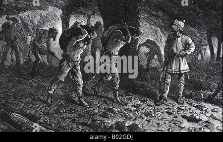 SLAVES IN A ROMAN SALT MINE shown in a Victorian engraving Stock Photo