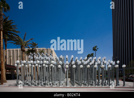 Urban Light installation at LACMA Broad Contemporary Art Museum by Chris Burden