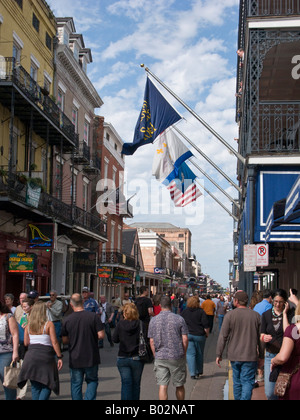 New Orleans LA April 12 2008 Crowd strolls down Bourbon Street during French Quarter Festival Stock Photo