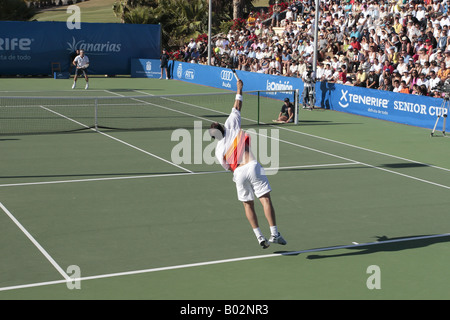 Albert Costa and Pat Cash in the final of the Tenerife Senior cup at Abama 19th April 2008 Stock Photo