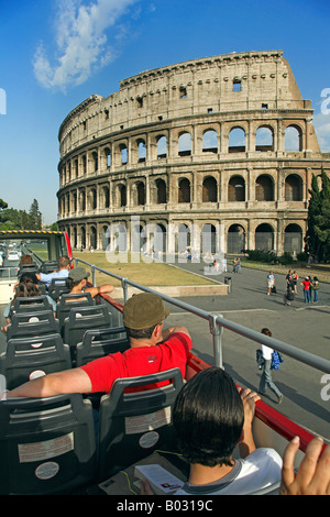 Italy, Lazio, Rome, Colosseum, Touirists In Sightseeing Tour Bus Stock Photo