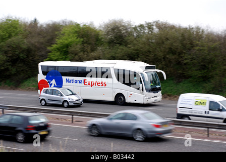 National Express coach on M40 motorway, Warwickshire, England, UK Stock Photo