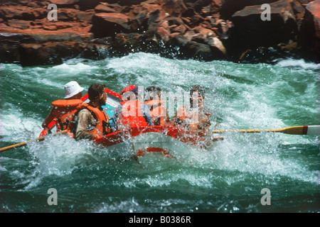 Grand Canyon Dory floating through whitewater rapids on Colorado River Stock Photo