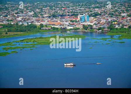 Peru Amazon Amazon River Iquitos Aerial view of the port harbour and settlements of Iquitos Stock Photo