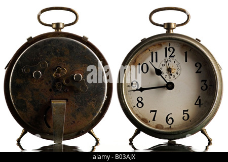front and back view of an old alarm clock Stock Photo