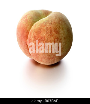Ripe whole peach fruit with green leaf isolated on white background ...