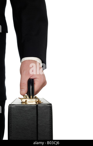 Businessman Carrying a Briefcase Close Up Against a White Background Stock Photo