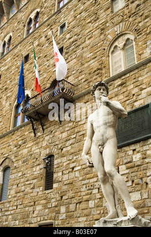 Copy of Michelangelo's David in front of Palazzo Vecchio, Florence, Italy Stock Photo