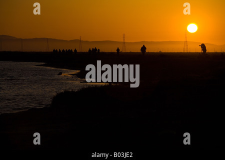 sunset at Eden Landing wetland area, Hayward, California Stock Photo